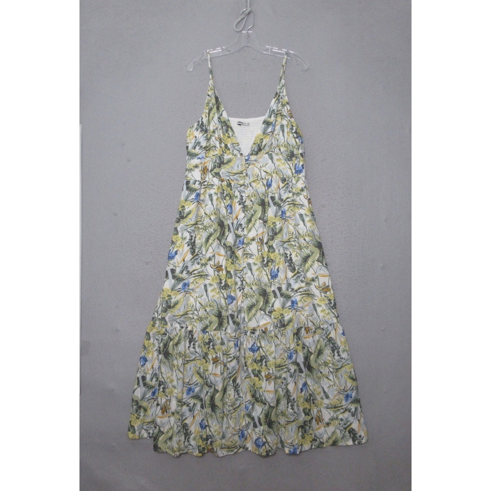 Abercrombie & Fitch Dress XLP Floral Maxi Tropical‎ Linen Blend Smocked Boho